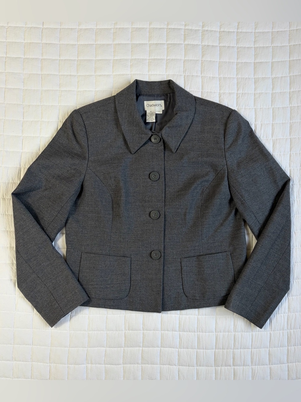 Chadwick's Women's Charcoal Gray Suit Jacket Blazer 100% Wool Size 12